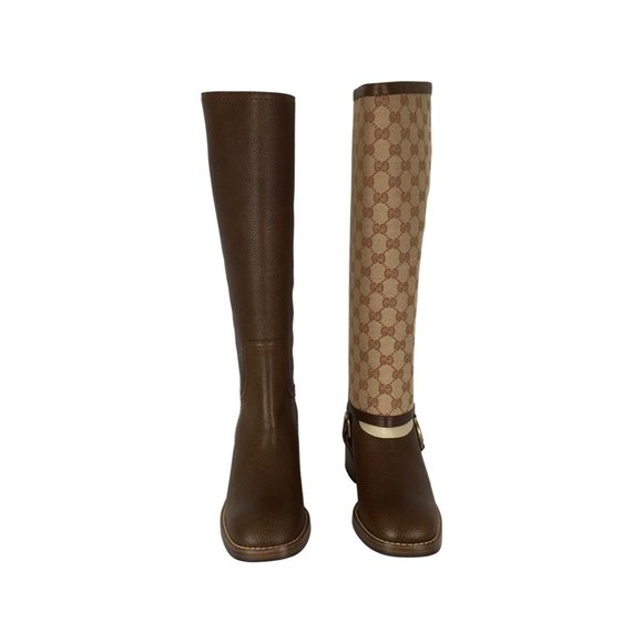 Gucci Women's Ruggine Cuir Monogram GG Print Removable Gaiter Boots DM15 - Picture 3 of 13